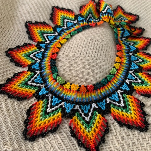 Handmade Beadwork Native American Rainbow Collar Necklace - Picture 2 of 5